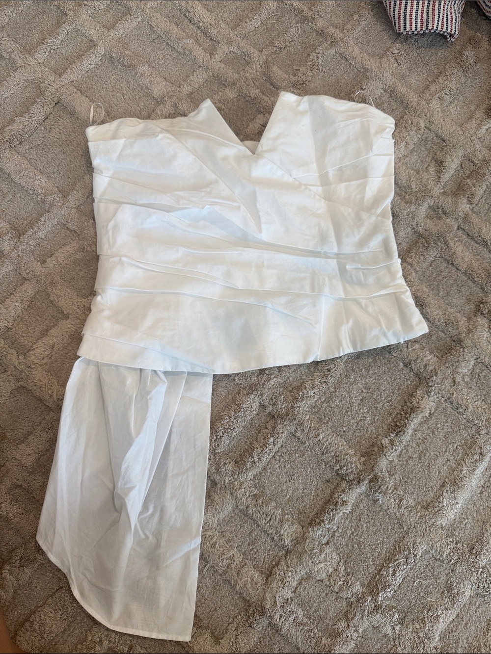 White Strapless Asymmetric Peplum Top